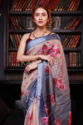digital print saree with floral print