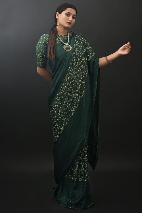 digital print saree, green saree
