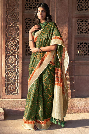 Forest Green Digital Print Saree