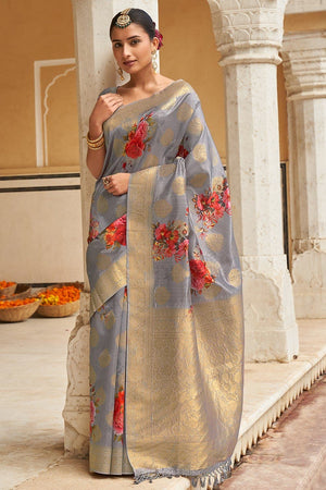 Gray Digital Print Saree