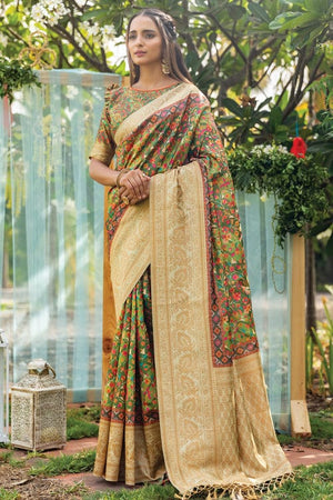 Green Dual tone Digital Print Saree