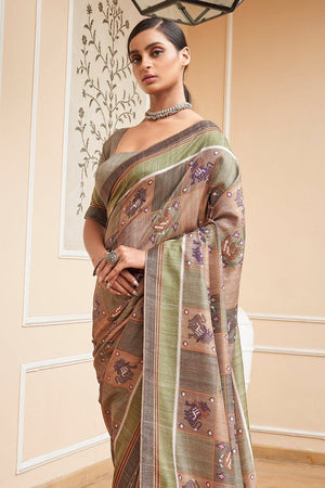 Digital Print Saree Green Grey Digital Print Saree saree online