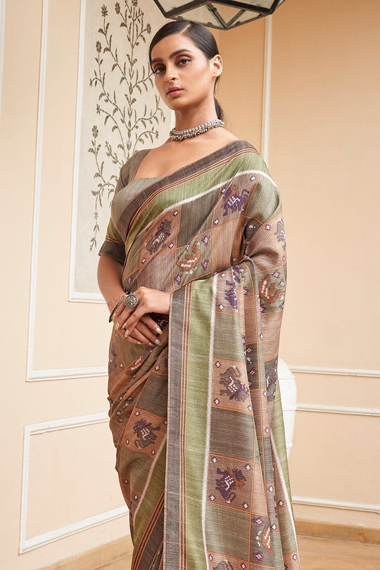 Digital Print Saree Green Grey Digital Print Saree saree online