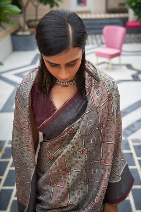 Digital Print Saree Grey Digital Print Saree saree online