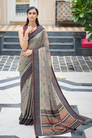 Grey Digital Print Saree