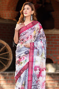Digital Print Saree Grey Red Digital Printed Saree saree online