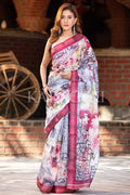 Digital Print Saree Grey Red Digital Printed Saree saree online