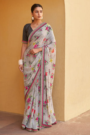 Harbour Grey Digital Print Saree