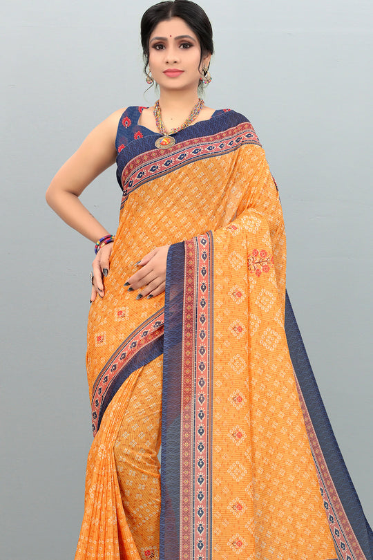 orange digital print saree