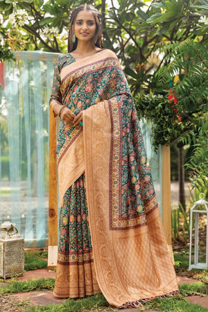 Hunter Green Digital Print Saree