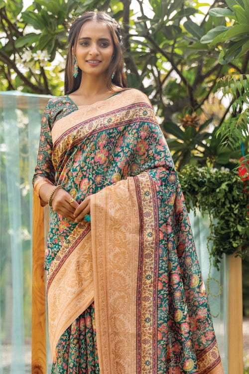 green digital print saree
