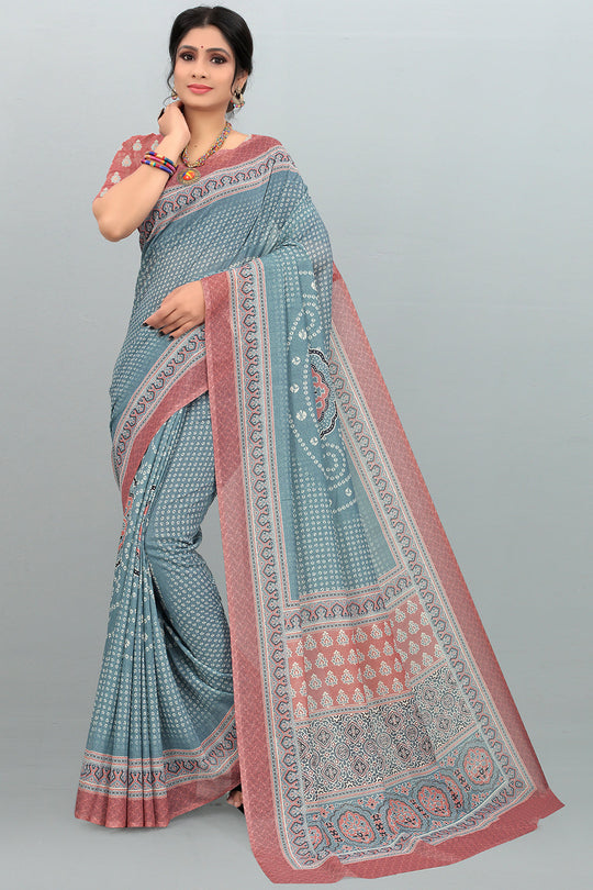 blue digital print saree