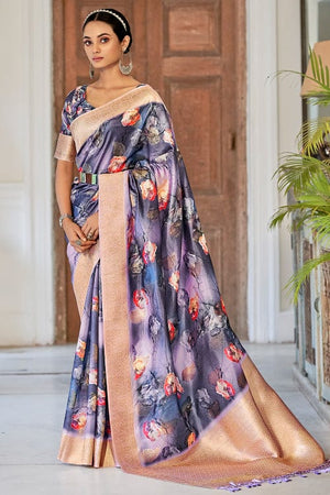 Indigo Blue Digital Print Saree