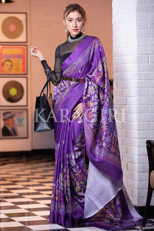 Indigo Purple Kantha Digital Print Saree