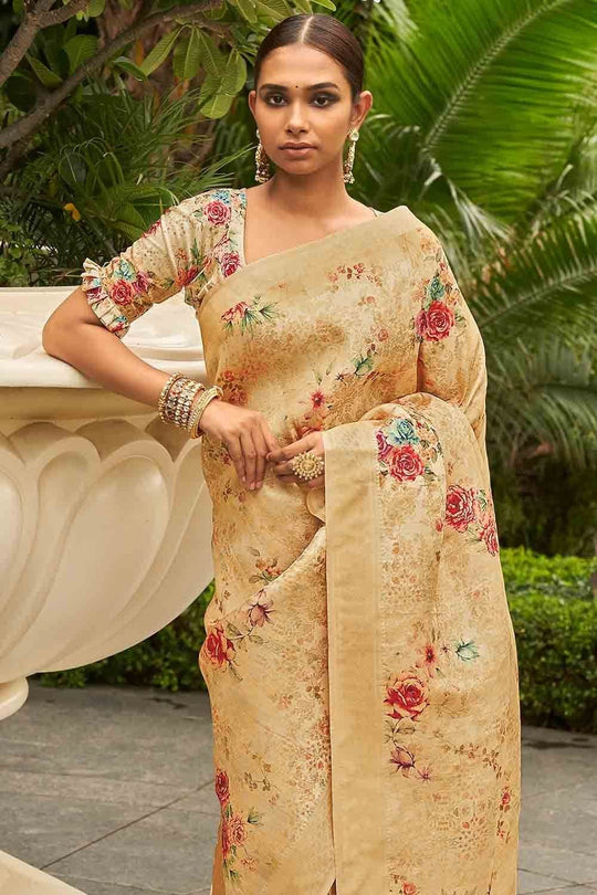 Digital Print Saree Iris Yellow Digital Print Saree saree online