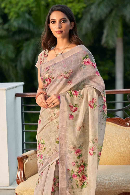 Digital Print Saree Ivory Cream Digital Print Saree saree online