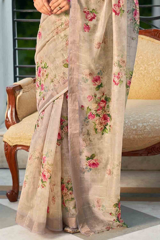 Digital Print Saree Ivory Cream Digital Print Saree saree online