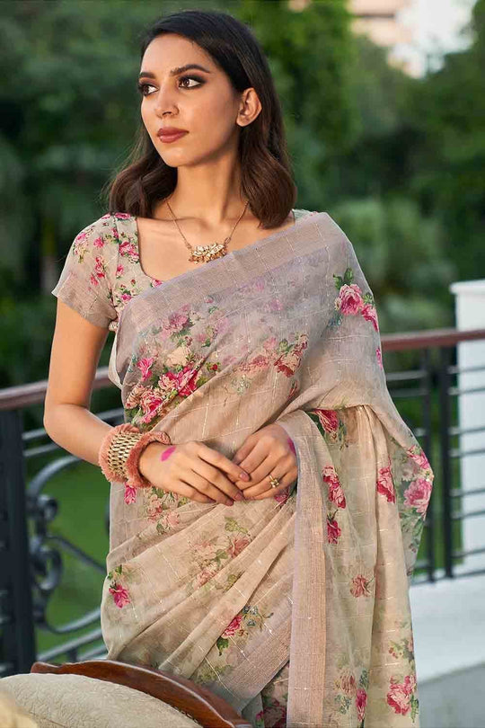 Digital Print Saree Ivory Cream Digital Print Saree saree online
