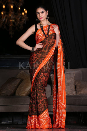 Jet Black Digital Print Saree