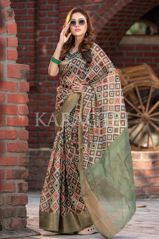 Digital Print Saree Juniper Green Digital Print Saree saree online