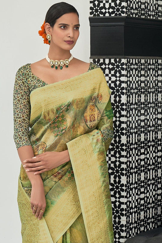 Digital Print Saree Kelly Green Digital Print Saree saree online