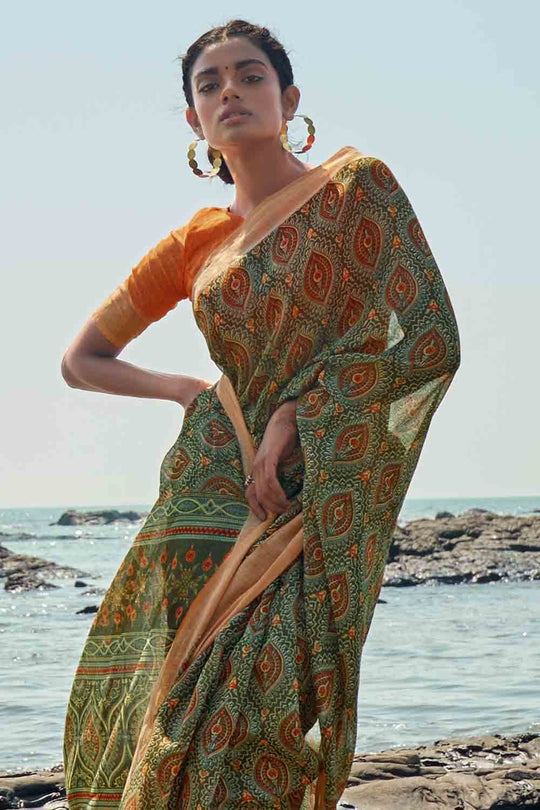 Digital Print Saree Kelly Green Digital Print Saree saree online
