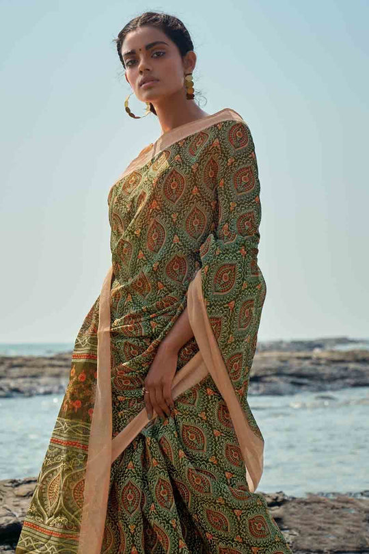 Digital Print Saree Kelly Green Digital Print Saree saree online
