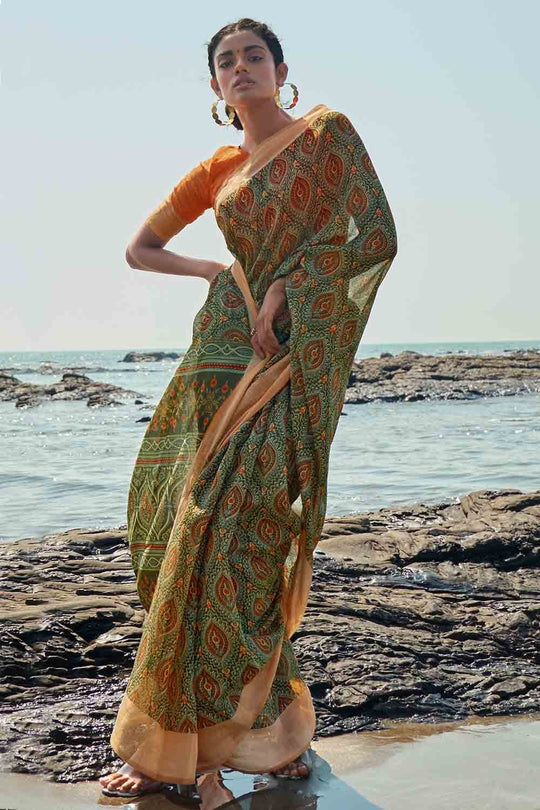 Digital Print Saree Kelly Green Digital Print Saree saree online
