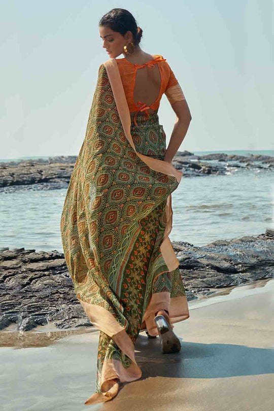 Digital Print Saree Kelly Green Digital Print Saree saree online