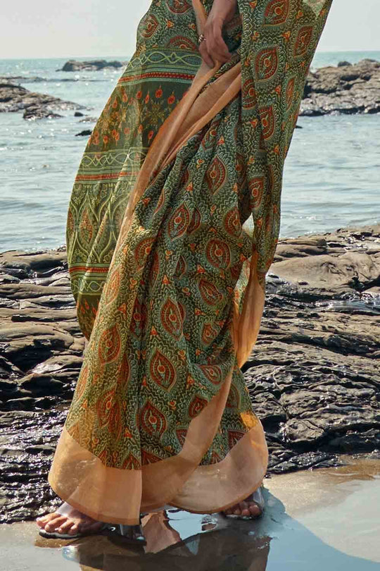 Digital Print Saree Kelly Green Digital Print Saree saree online