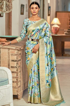 Lace Blue Digital Print Saree