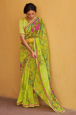 Lawn Green Digital Print Saree