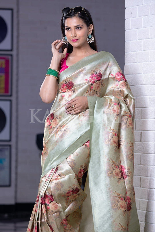 Digital Print Saree Lime Green Digital Print Saree saree online