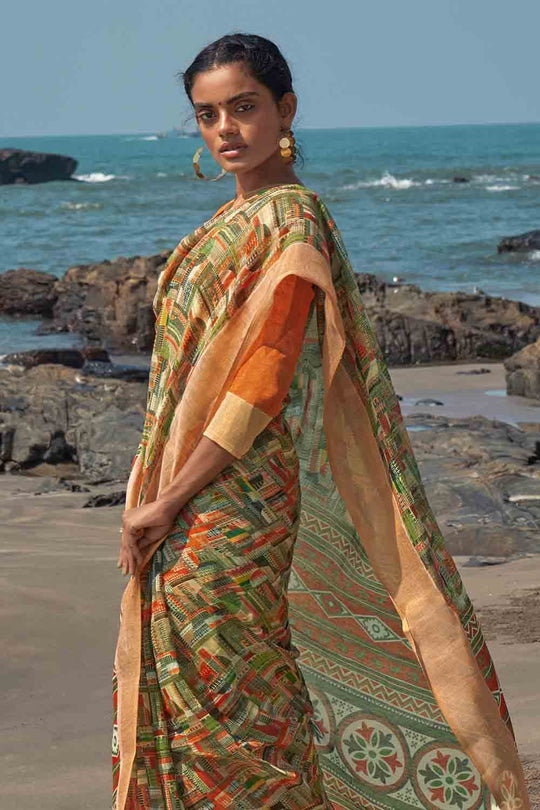 Digital Print Saree Lime Green Digital Print Saree saree online