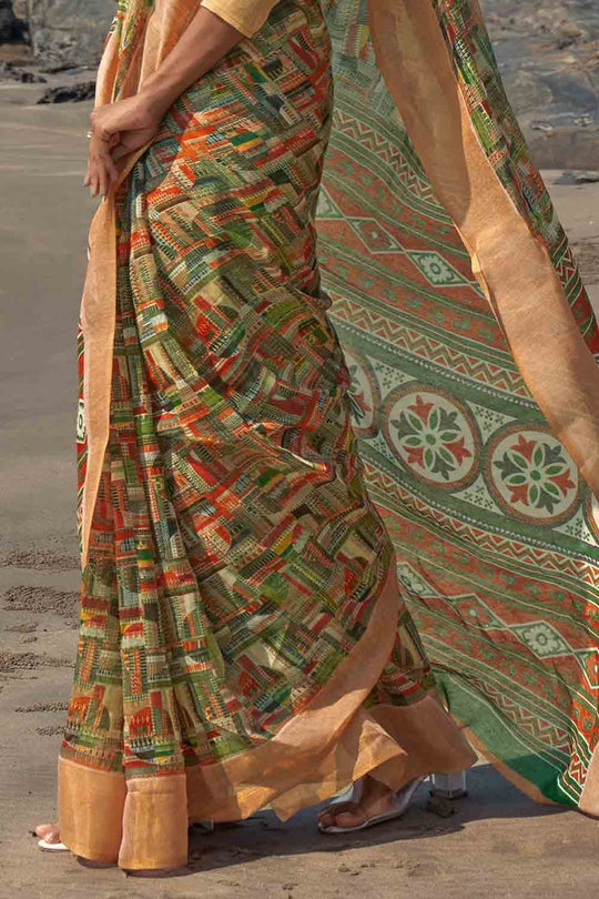 Digital Print Saree Lime Green Digital Print Saree saree online