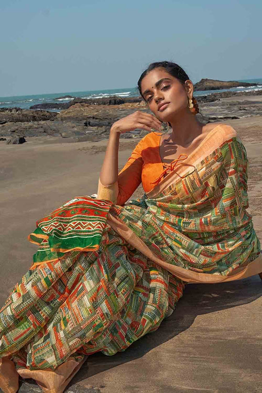 Digital Print Saree Lime Green Digital Print Saree saree online