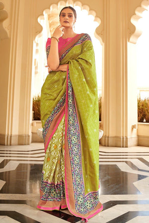 Lime Green Digital Printed Saree