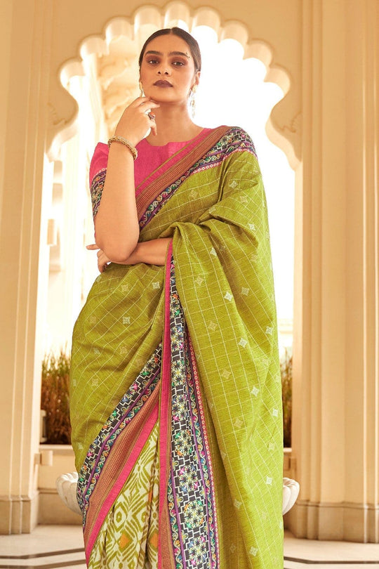 Digital Print Saree Lime Green Digital Printed Saree saree online