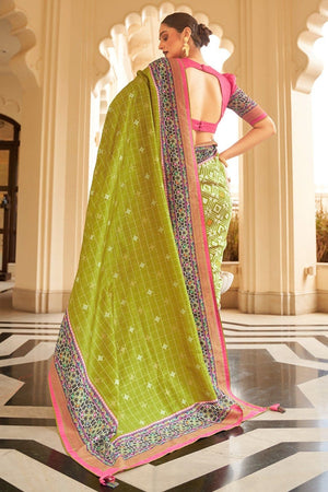 Digital Print Saree Lime Green Digital Printed Saree saree online