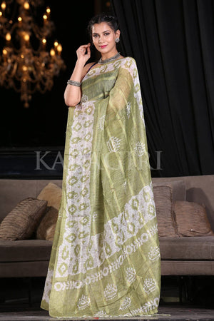 Lime Green Digital Printed Saree