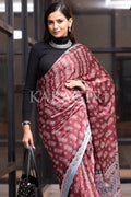 Digital Print Saree Merlot Red Ajrakh Saree saree online