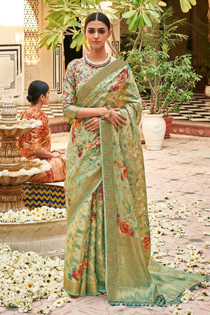 Mint Green Digital Print Saree