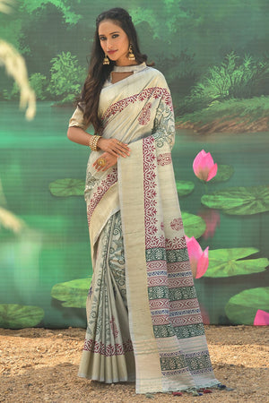 Mint Green Digital Print Saree
