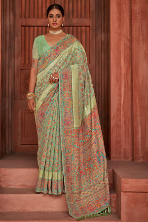 Mint Green Digital Print Saree