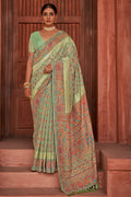green digital print saree