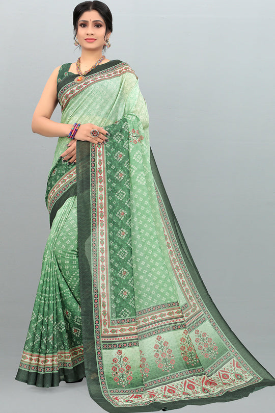 green digital print saree