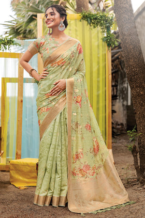 Mint Green Digital Print Saree
