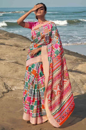 Multicolour Digital Print Saree