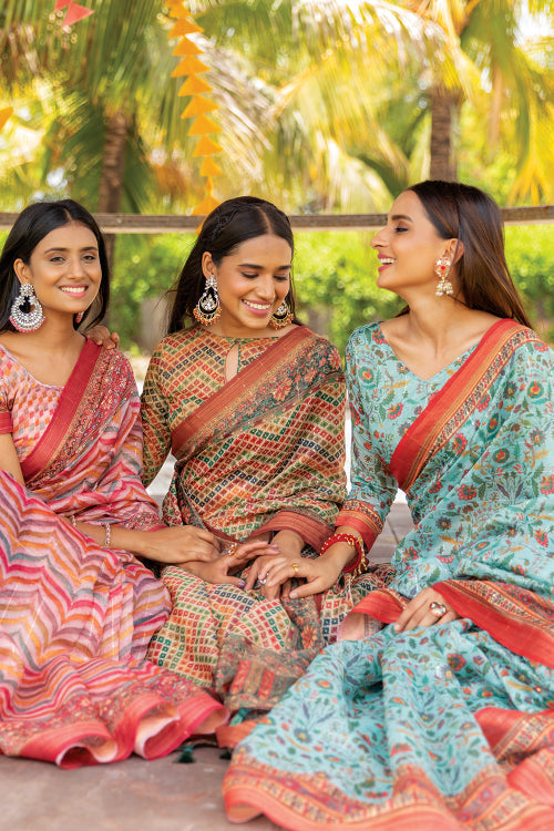 multicolour digital print saree