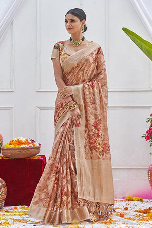Mustard Brown Digital Print Saree